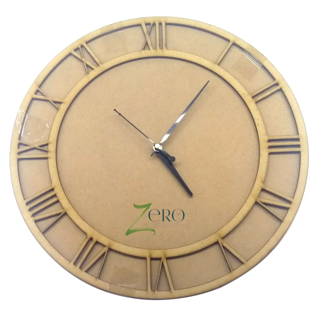 Brand Zero MDF Circular Clock With Roman Numbers - 12 Inches Diameter With 4 mm Base