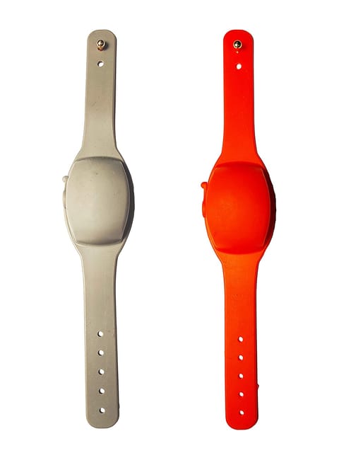 SaniFlex Hand Band Adjustable Sanitizer, Refillable Wristband for All Age Group (Dispenser) Pack of 2 (Orange & Grey color)
