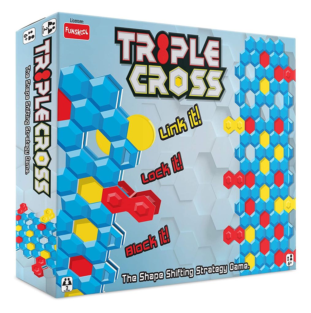 Funskool Games - Triple Cross, The shapeshifting strategy game, Get 3 disc in a row, kids, adults & family, 2 players, 6 & above