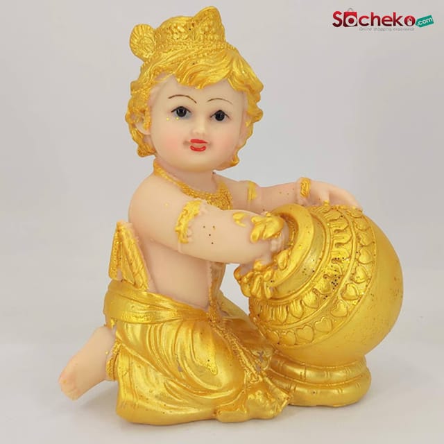 Bal Krishna Statue (Golden, 6″ X 4.5″ X 3″)