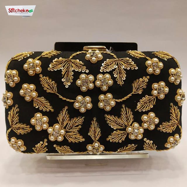 High Quality Box Clutches Black with Golden