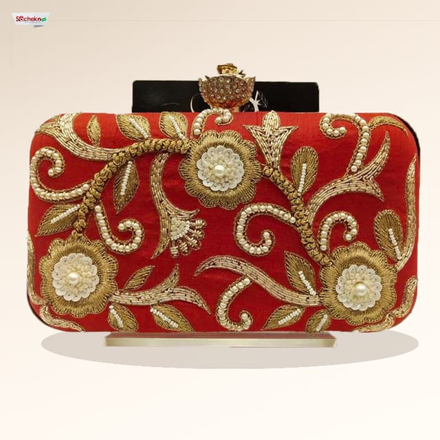 High Quality Box Clutches Red with Golden