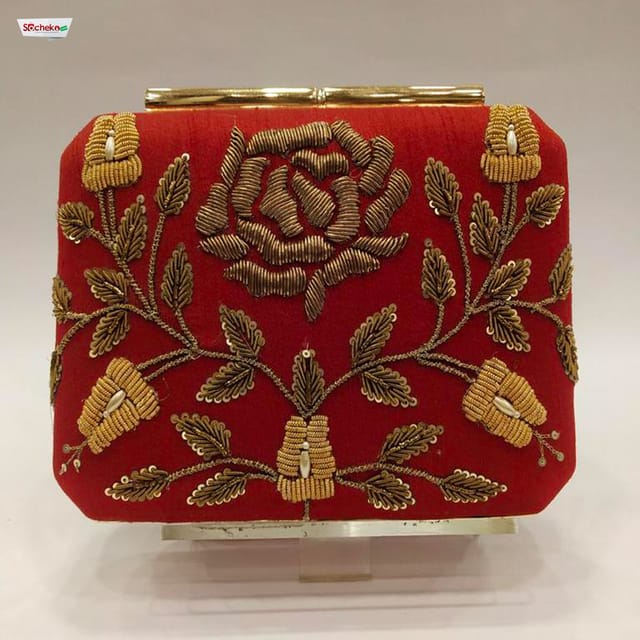 High Quality Box Clutches Rose design Red with Golden
