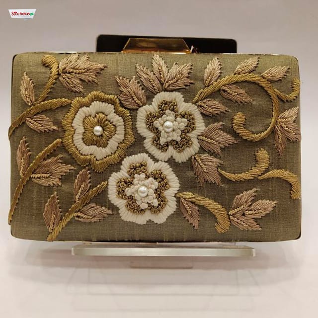 High Quality Box Clutches Rose design Red with Golden