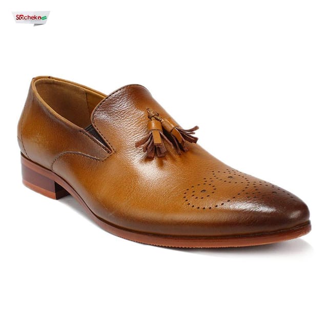Tan Brown Front Designed Slip-On Shoes For Men