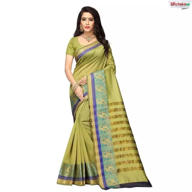 Green Printed Saree With Unstitched Blouse For Women
