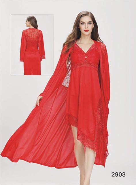 Top Quality Lingerie Set Sleep Wear Satin Smooth Comfortable Night Wear Robe Set Of 2 ( Robe + Dress )