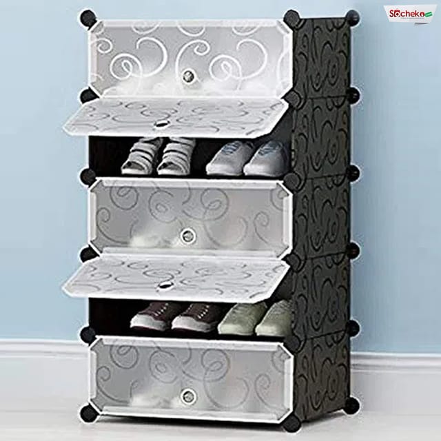 Plastic Shoe Rack With Cover For Home/Office (5 Cube)