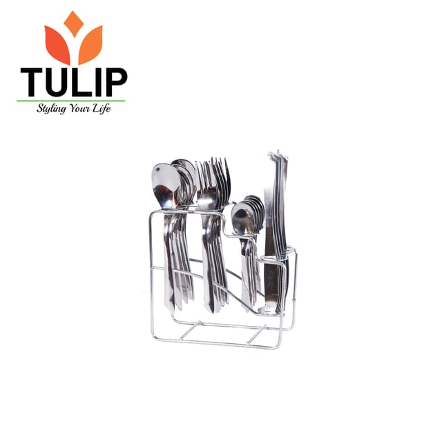 Tulip Steel Cutlery Set with Stand - FANTACY