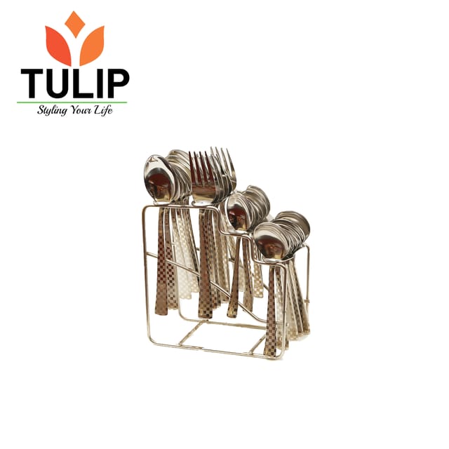 Tulip Steel Cutlery Set with Stand - DECORA