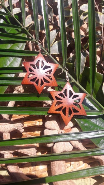 unique wooden earring(6 point star flower)
