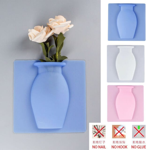Magic Rubber Silicone Sticky Flower wall hanging Vase Container Floret Bottle Wall Decor
