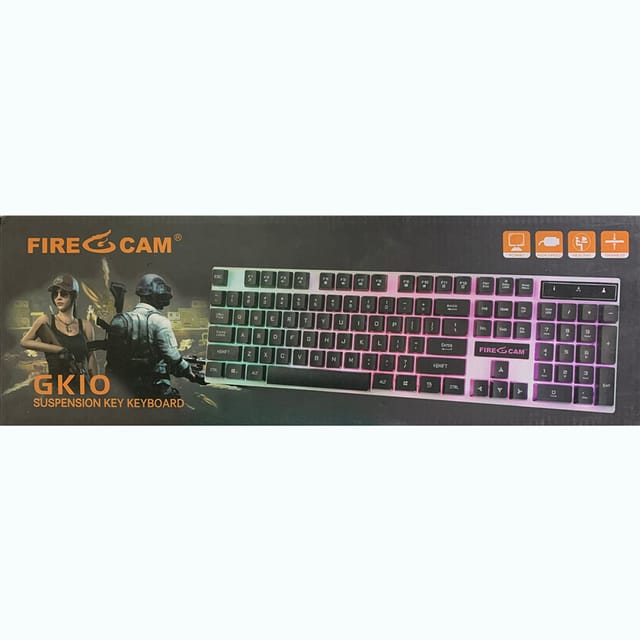 FireCAM GK10 Multimedia Key Support Waterproof & Rainbow Back-lit Gaming Mechanical Keyboard - Black