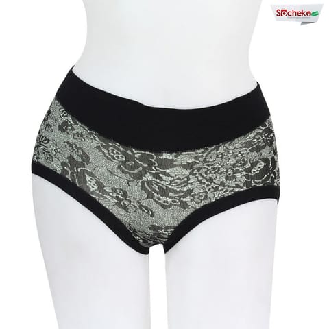Light Green/Black Floral Printed Midwaist Panty For Women