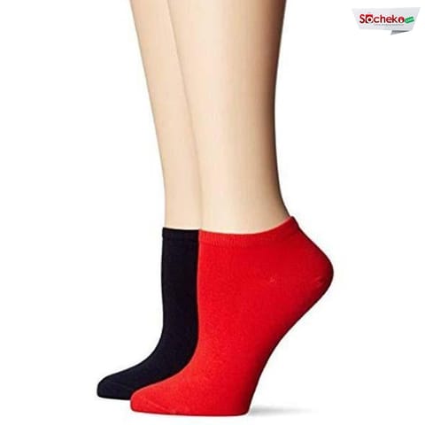 Pack Of 2 Red And Black Ankle Socks For Women
