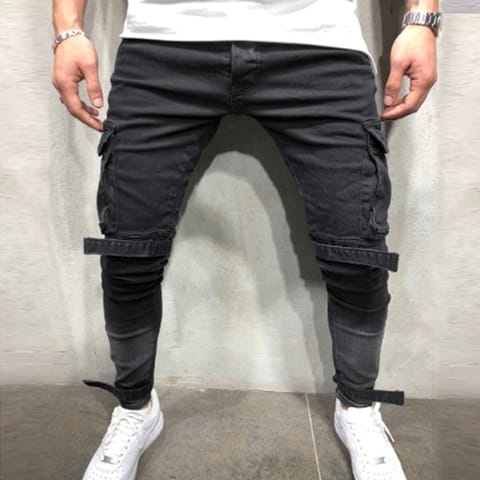 Design Skinny BikerBig Pocket Jeans for Men