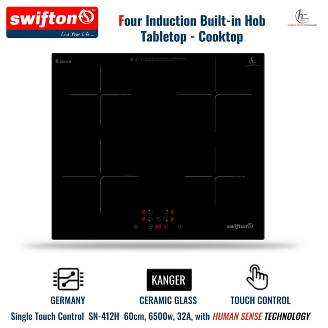 Swifton SN-412FH, 60cm, 6500w Touch Control, Four Induction Cooking Zone Portable tabletop, Built in hob,Cooker, Cooktop