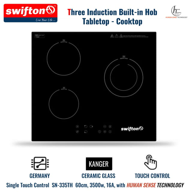 Swifton SN-335TH, 60cm, 3500w Touch Control, Three Induction Portable tabletop, Built in hob,Cooker, Cooktop