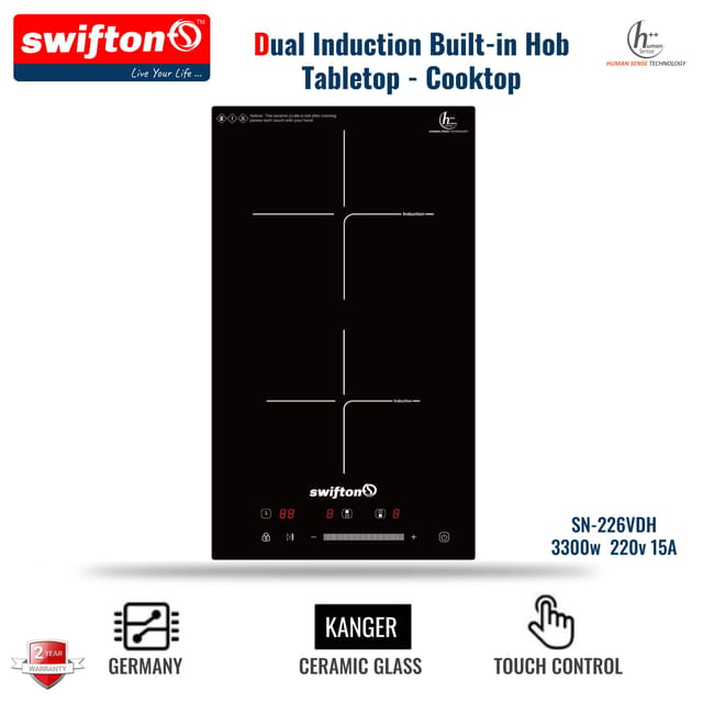 Swifton SN-226VDH, 30cm, 3300w Touch Control, Two Induction Portable tabletop, Built in hob,Cooker, Cooktop