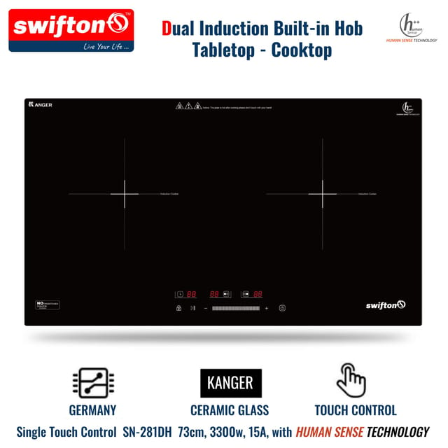 Swifton SN-281DH, 73cm, 3300w Touch Control, Two Induction Portable tabletop, Built in hob,Cooker, Cooktop