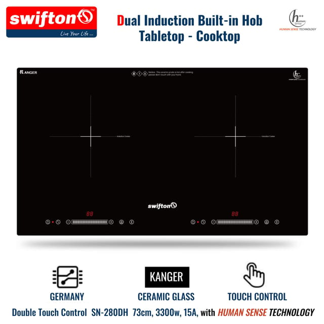 Swifton SN-280DH, 73cm, 3300w Touch Control, Two Induction Portable tabletop, Built in hob,Cooker, Cooktop