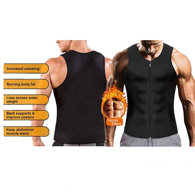 Men Sauna Waist Trainer Corset Vest with Zipper for Weight Loss Hot Sweat Neoprene Body Shaper Gym Workout Tank Top / Size XL / XXL
