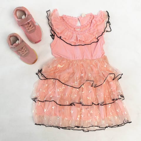 Melange Cute Digital Bow Print Net Dress For Kids