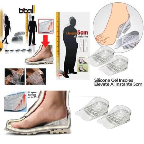 Height-Increasing Silicone Insoles Heel Pads- Elevate 5cm to 2 inches increase al Instant