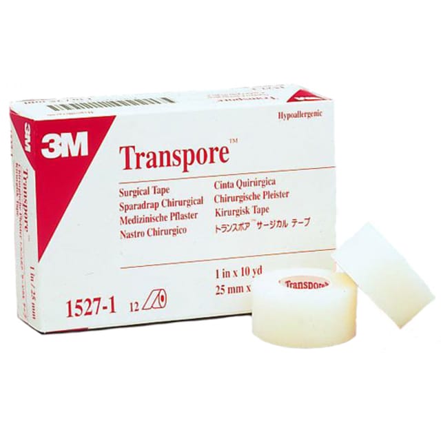 3M™ Transpore™ Medical Tape 1527-1, 25 mm x 9.1 m (12 rolls)