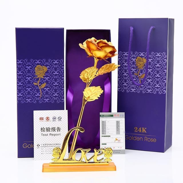 24K Artificial Gold Rose with Love stand