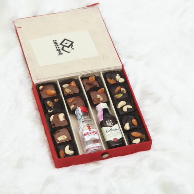 Liquor Chocolate Filled With Nuts And Mini Bottles Of Alcohol