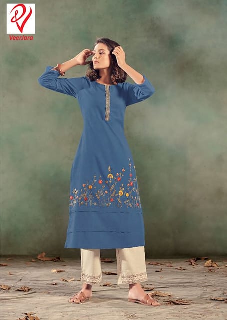 Navy Blue Summer Kurti With Pant For Women