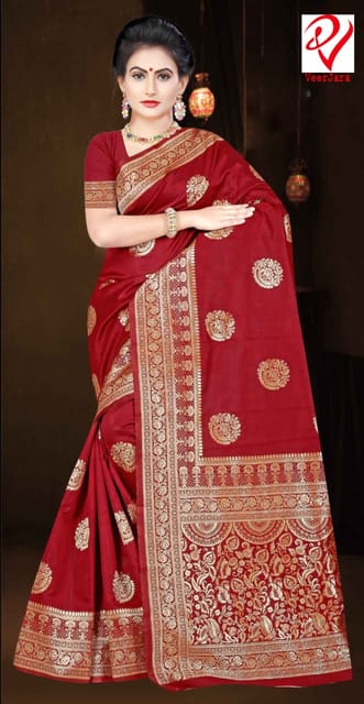 Maroon Silk Saree With Blouse For Women