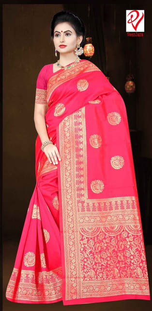 Pink Silk Saree With Blouse For Women