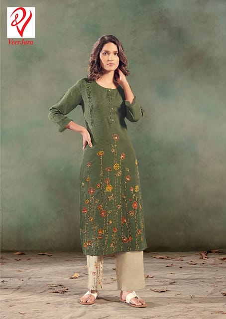 Bottle Green Summer Kurti With Pant For Women