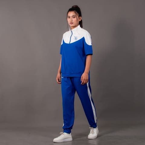 Women's Solid Blue/white Tracksuit