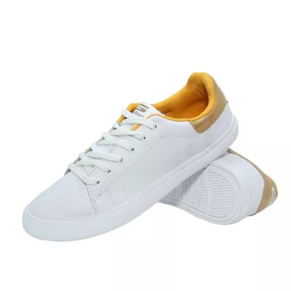 gold star white shoes