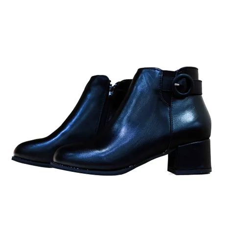 Black Leather Ankle Boot For Ladies