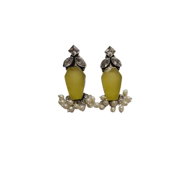 Kalainayam by Aarthi - Yellow Agate Stone Earrings