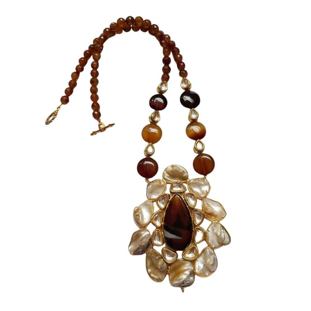 Kalainayam by Aarthi - Honey brown Neckpiece with Pearl Pendant