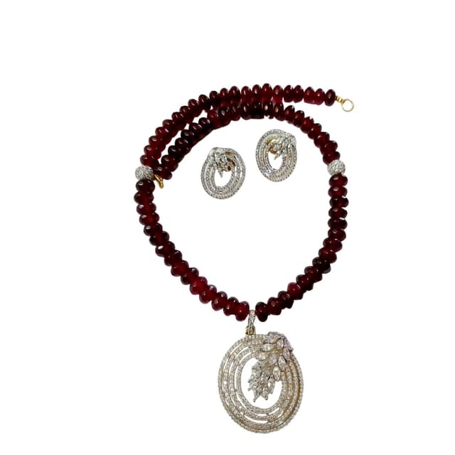 Kalainayam by Aarthi - Agate Beads with AD Stone Pendant