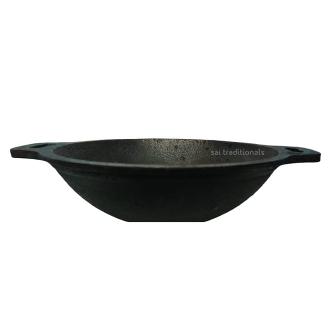 Sai Traditionals - Cast Iron Seasoned Induction Base Kadai with glass lid - 10 inches