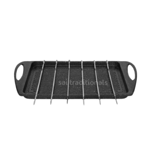 Sai Traditionals - Cast Iron Seasoned Grill Pan - Plate with Skewers