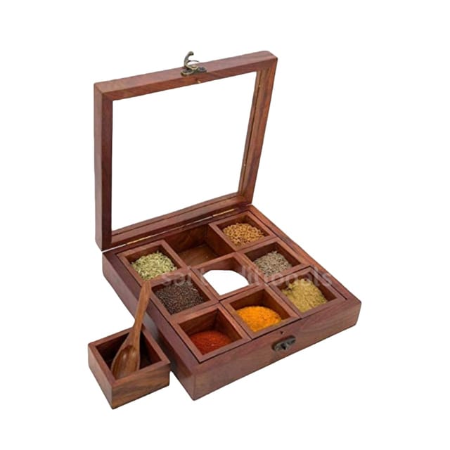 Sai Traditionals - Wooden Spice Box - 9 containers