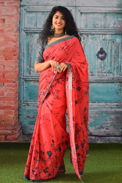 Sri Boutique - Sanganeri Print MulMul Cotton Saree