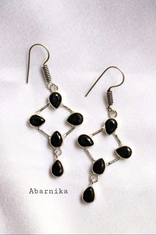 Abarnika- Silver Polished Crystal Earrings