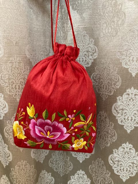Paper Flower - Parsi Embroidery Potli Bag