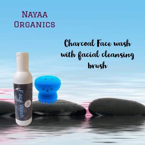 Nayaa Organics - Charcoal face wash with facial cleansing brush - 100ml