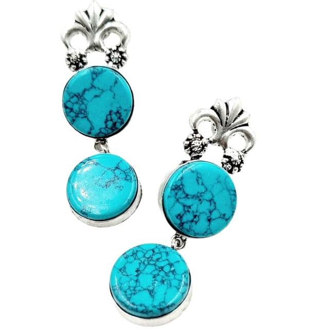 Abarnika-  Double Coined Blue Crystal Earrings