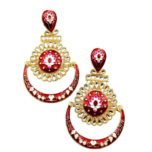 Abarnika-  Gold & Maroon Kundan Chandbali Earrings